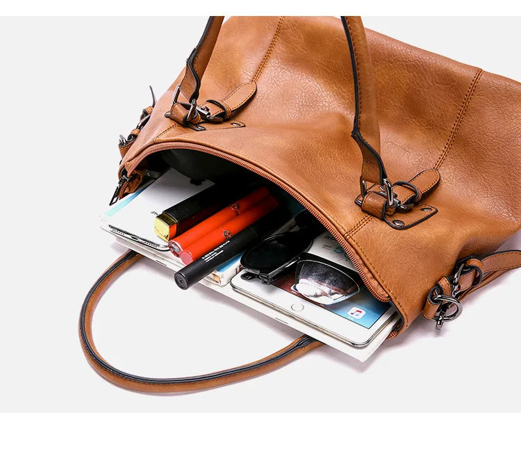 Große Kapazität Vintage Weiche Lederhandtasche mit Schultergurt