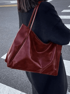 Große Damen Leder Schultertasche Handtasche Shopper Burgunderrot