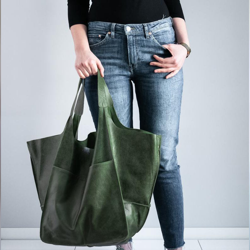 Übergroße Leder-Schultertasche für Frauen